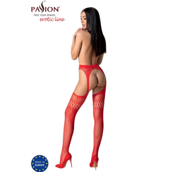 PASSION - S026 RED STOCKINGS WITH GARTER ONE SIZE 4